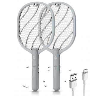 Electric Fly Swatter, 3800V Handheld Bug Zapper Racket, Type-C Rechargeable, Mosquito Zapper for Indoor Outdoor, 3-Layer Safety Mesh, Easy to Use, Lightweight (2 Pack)