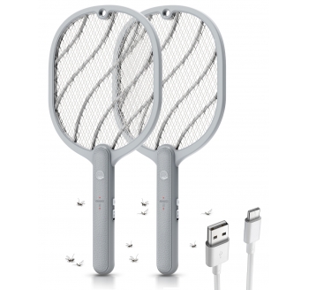 Electric Fly Swatter, 3800V Handheld Bug Zapper Racket, Type-C Rechargeable, Mosquito Zapper for Indoor Outdoor, 3-Layer Safety Mesh, Easy to Use, Lightweight (2 Pack)