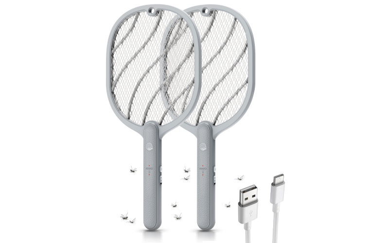 Electric Fly Swatter, 3800V Handheld Bug Zapper Racket, Type-C Rechargeable, Mosquito Zapper for Indoor Outdoor, 3-Layer Safety Mesh, Easy to Use, Lightweight (2 Pack)
